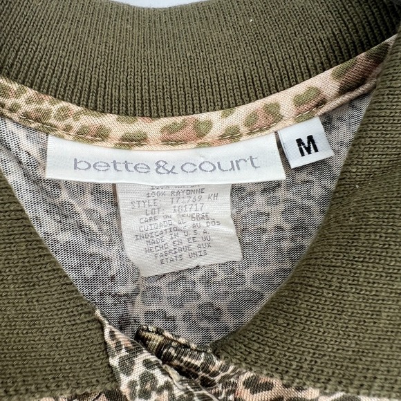 Bette Court Top Womens M Old Money Preppy Animal Print Herringbone Green Brown - Picture 4 of 7